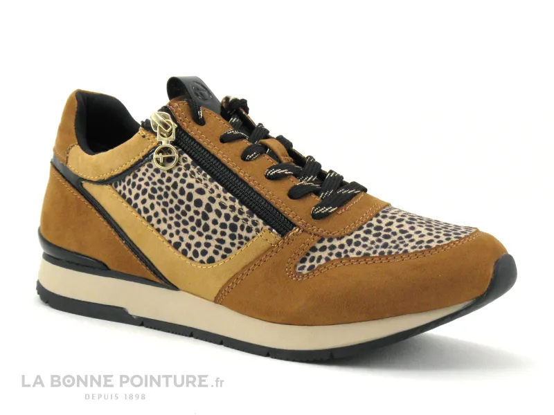Achat chaussures Tamaris Femme Basket, vente Tamaris 1-23604-27 Cognac Leopard - Sneakers mode Femme