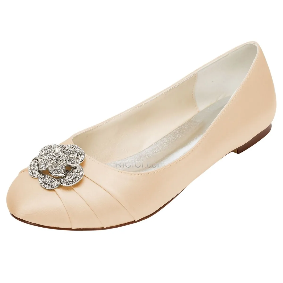 Avec Strass Élégant Plate Plissée Satin Ivoire Chaussure Mariage Escarpins Femmes