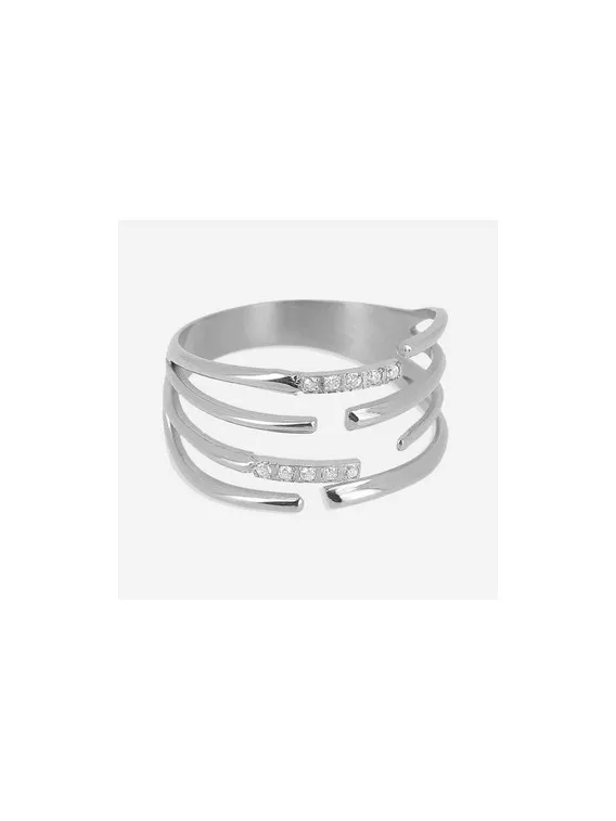 BAGUE–Cachi–ACIER–zirconium sertis–E:12mm reglable Zag bijoux