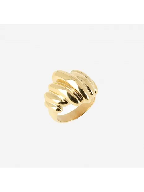 BAGUE–LARGE–ACIER DORE–T9 Zag Bijoux