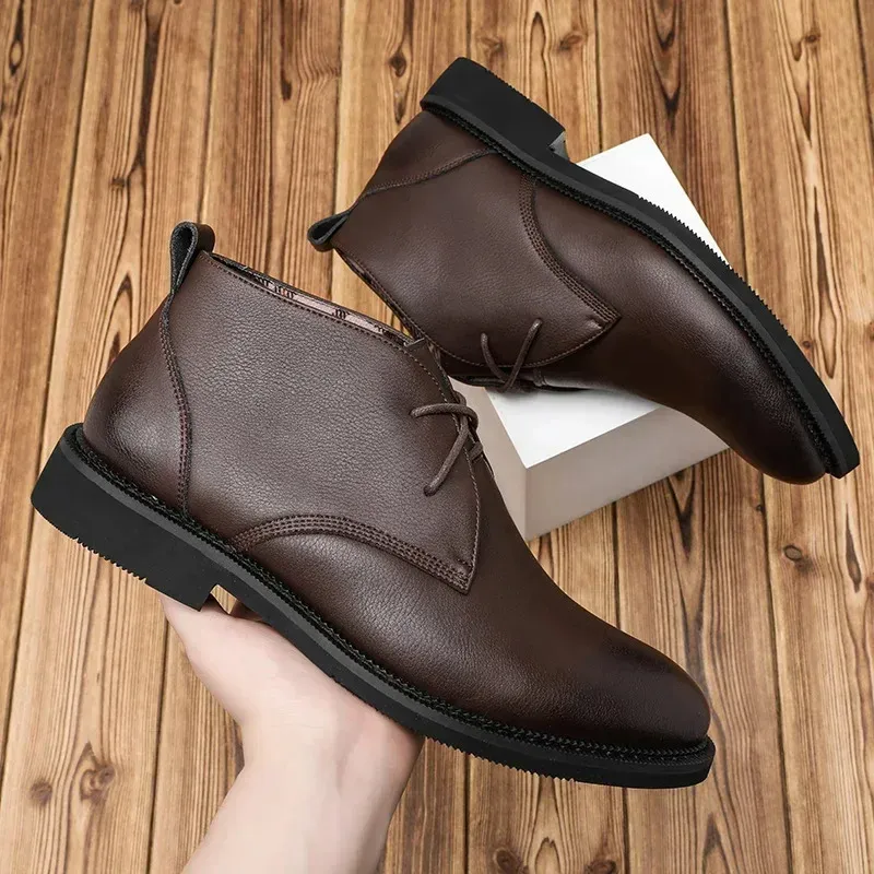 Boots en cuir antidérapant pour hommes, Bottes de loisirs robustes