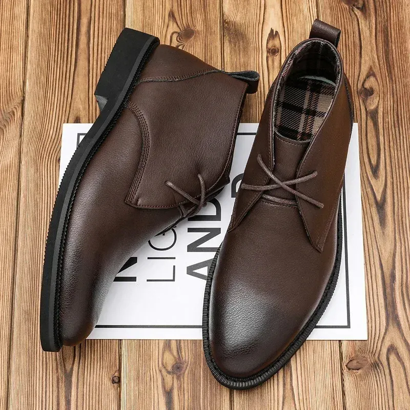 Boots en cuir antidérapant pour hommes, Bottes de loisirs robustes