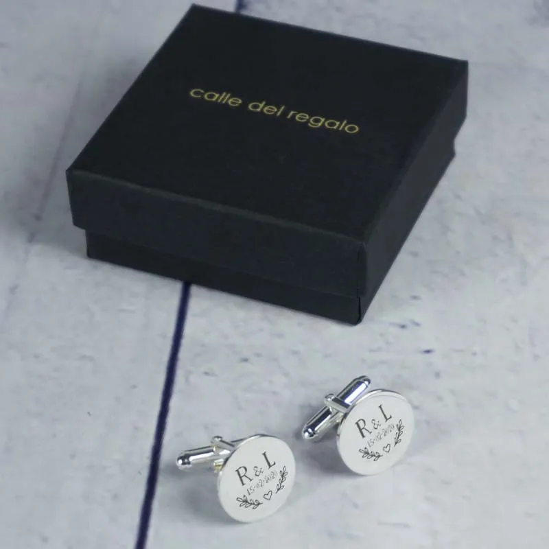 Boutons de manchette en argent gravé pour le marié