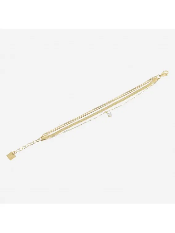 Bracelet–Aube–ACIER DORE–13+14+7+3cm Zag bijoux