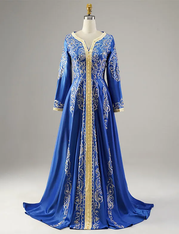 Caftan Marocain Brodé Bleu Royal