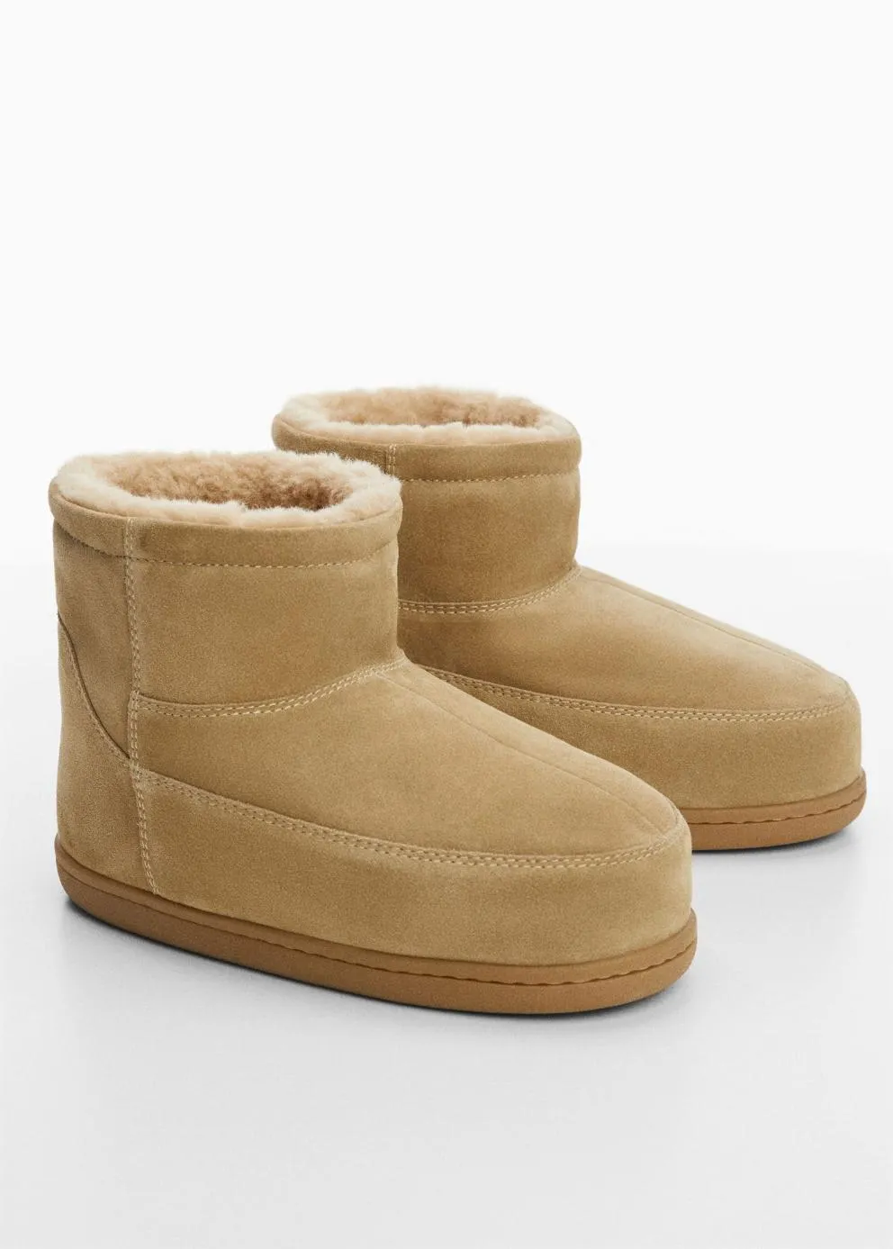 Chaussure | Femme MANGO Bottines Cuir Imitation Mouton Marron Moyen