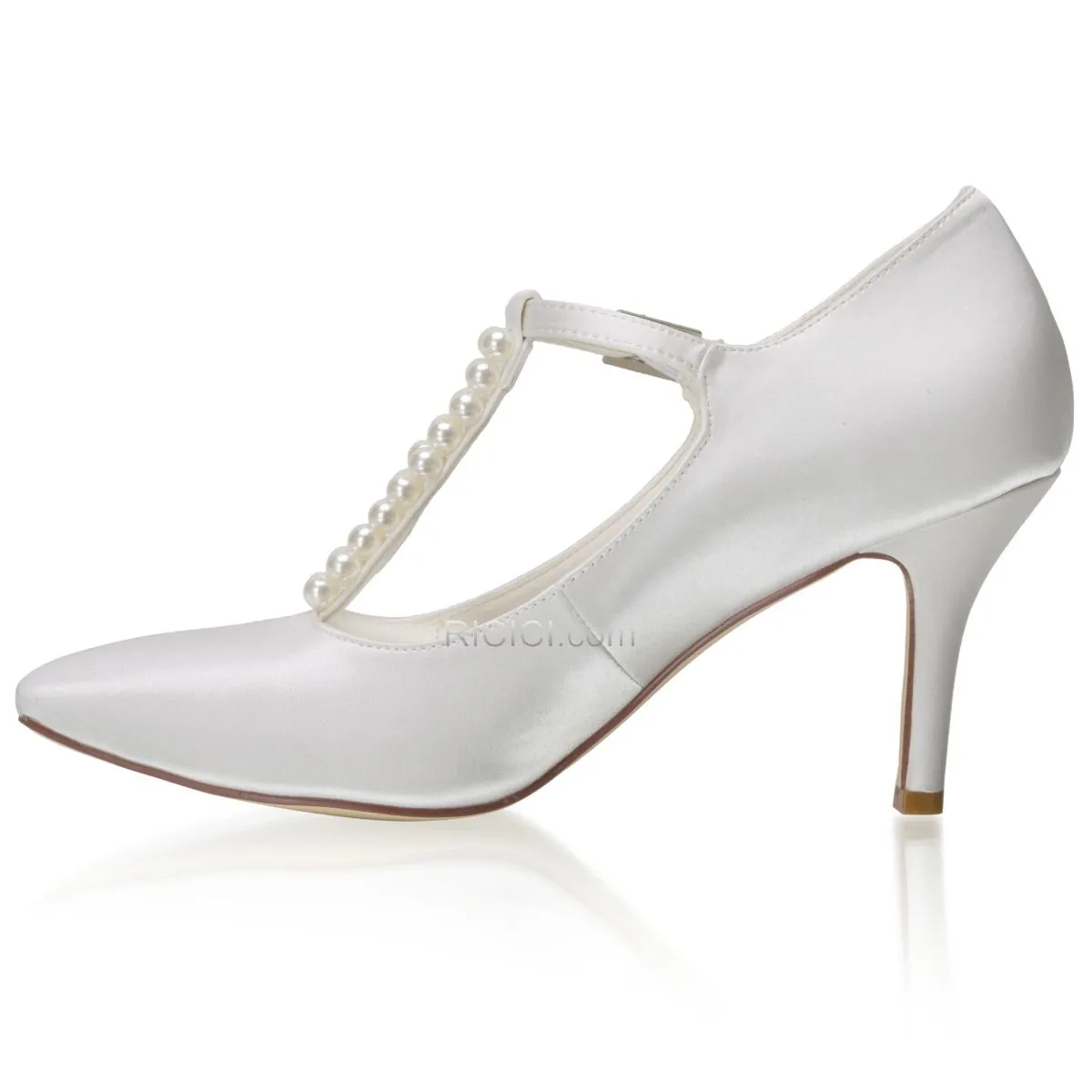 Chaussure Mariage Blanche 8 cm Talon Haut Escarpins Bride Cheville Talon Aiguille Satin