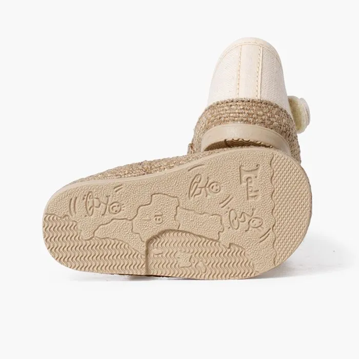 Chaussures babies en lin et jute pour bébé détail bouton