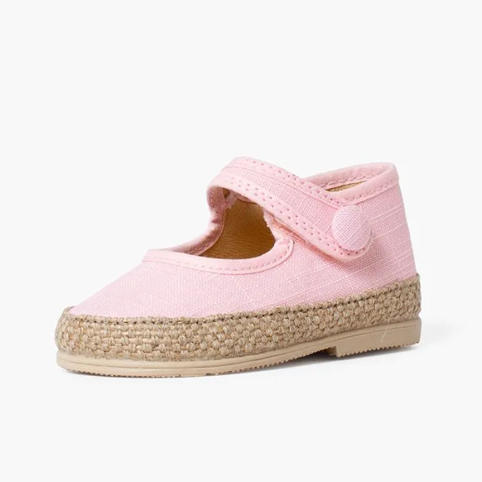 Chaussures babies en lin et jute pour bébé détail bouton