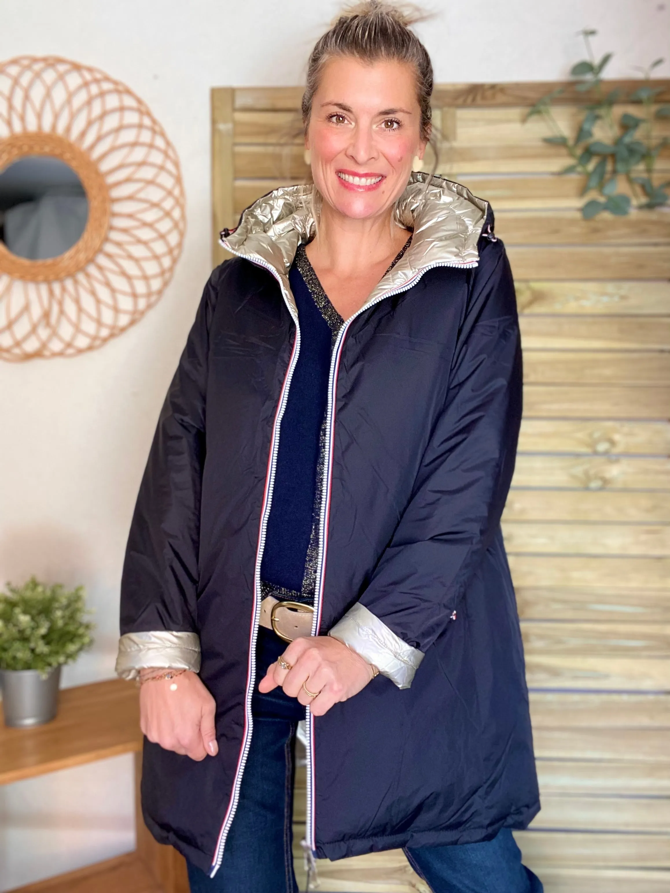 Doudoune réversible imperméable longue INS - Noir / Doré - Laura Jo