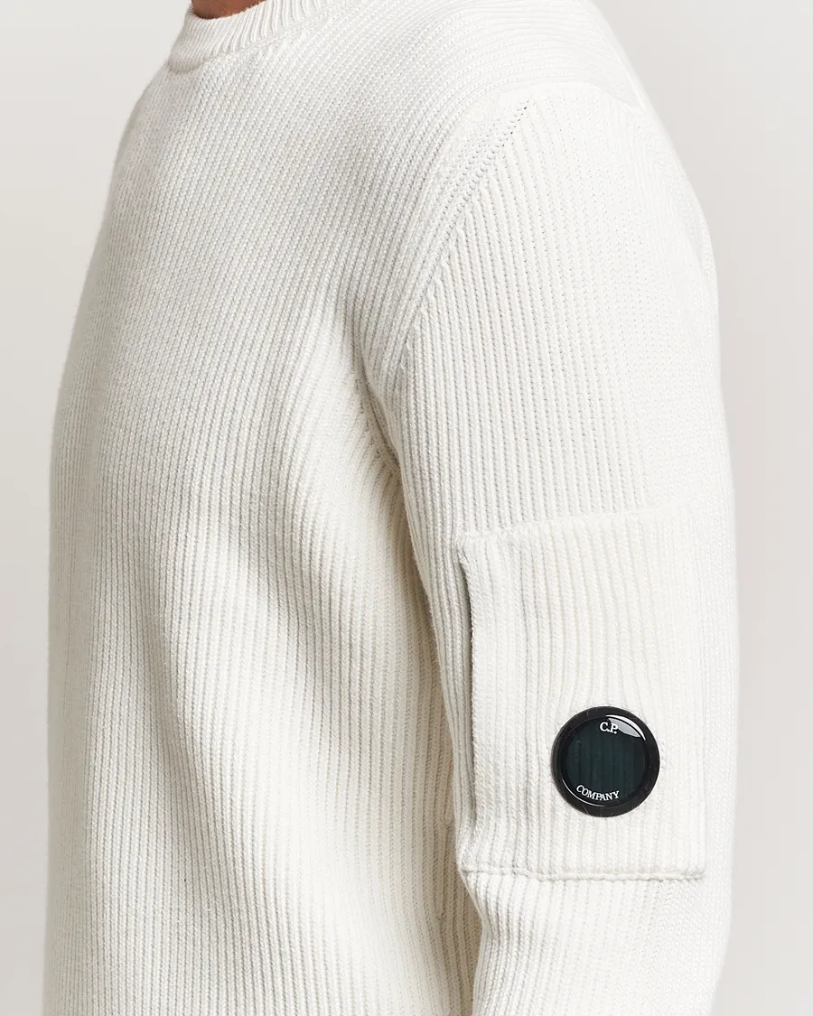 Full Rib Knitted Cotton Crew Neck Off White