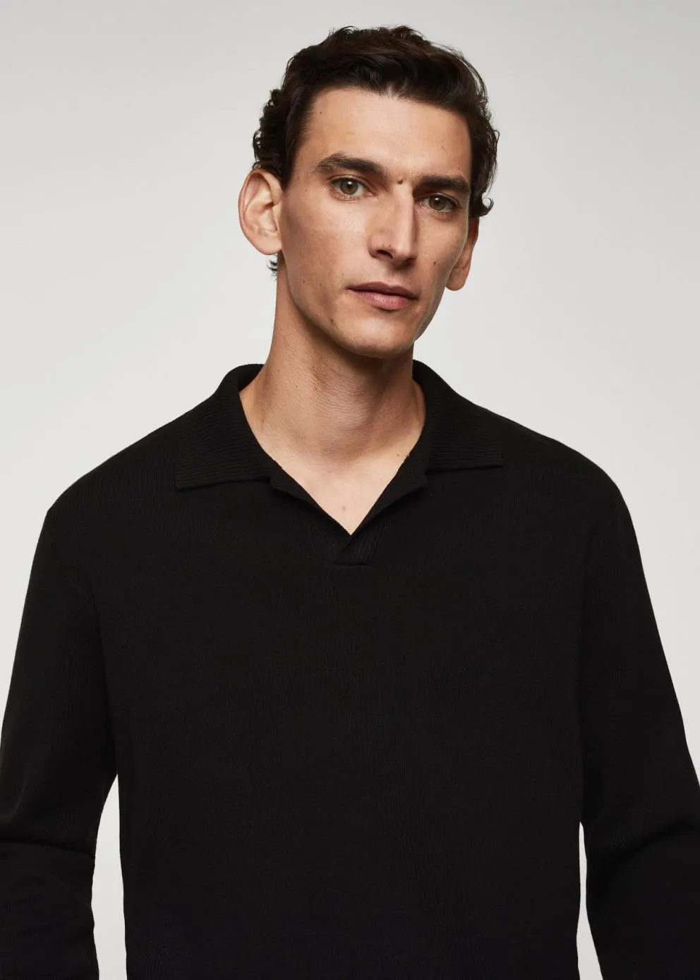 Gilets Et Pull-Overs | Homme MANGO Pull-over Laine Col Polo Noir