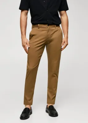 Pantalons | Homme MANGO Pantalon Coton Tapered Crop Café