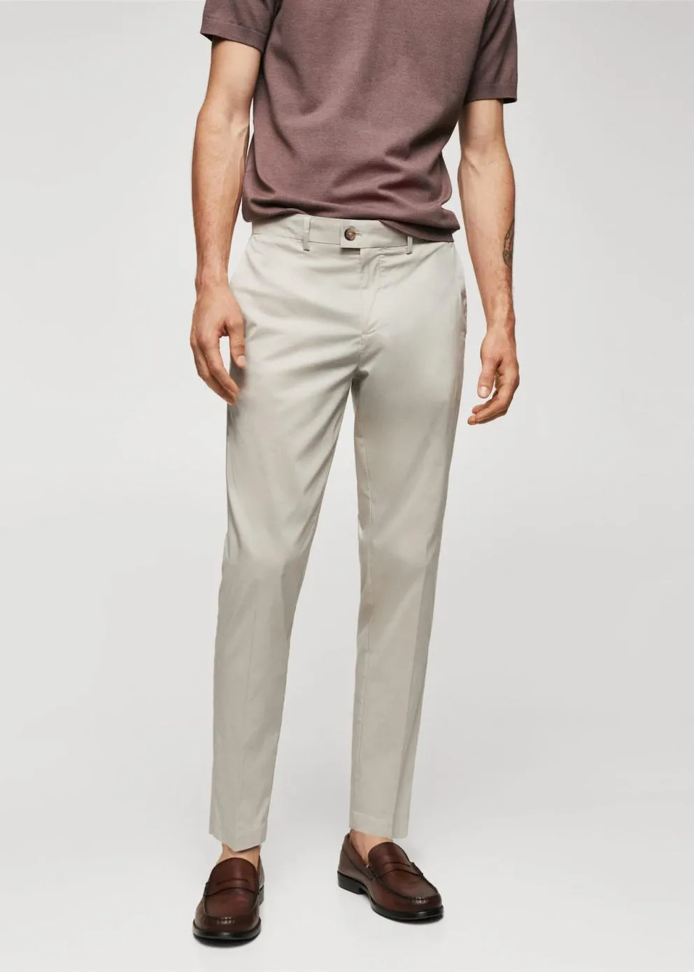 Pantalons | Homme MANGO Pantalon Léger En Coton Gris Clair/pastel