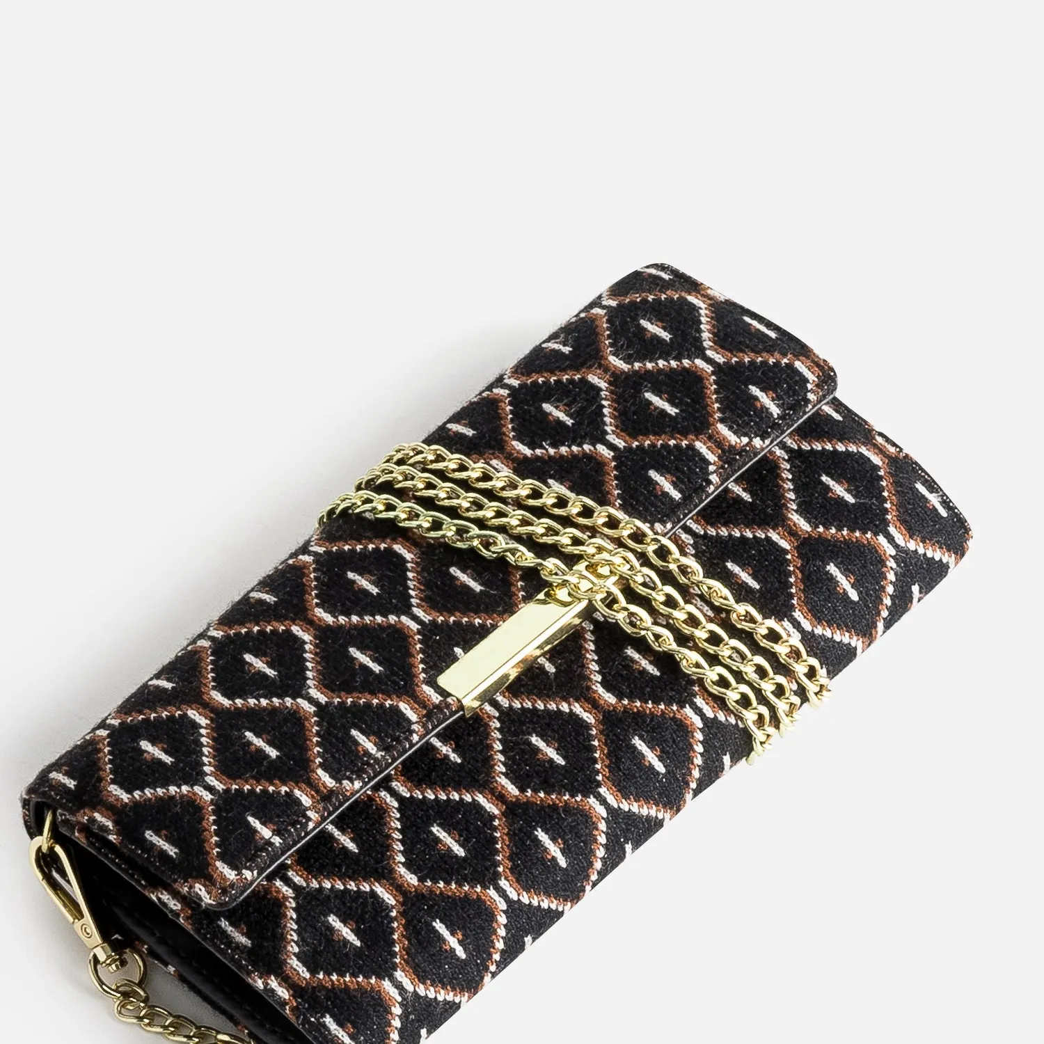 Pochette noire en textile à motif graphique - Pochettes Maroquinerie | ERAM