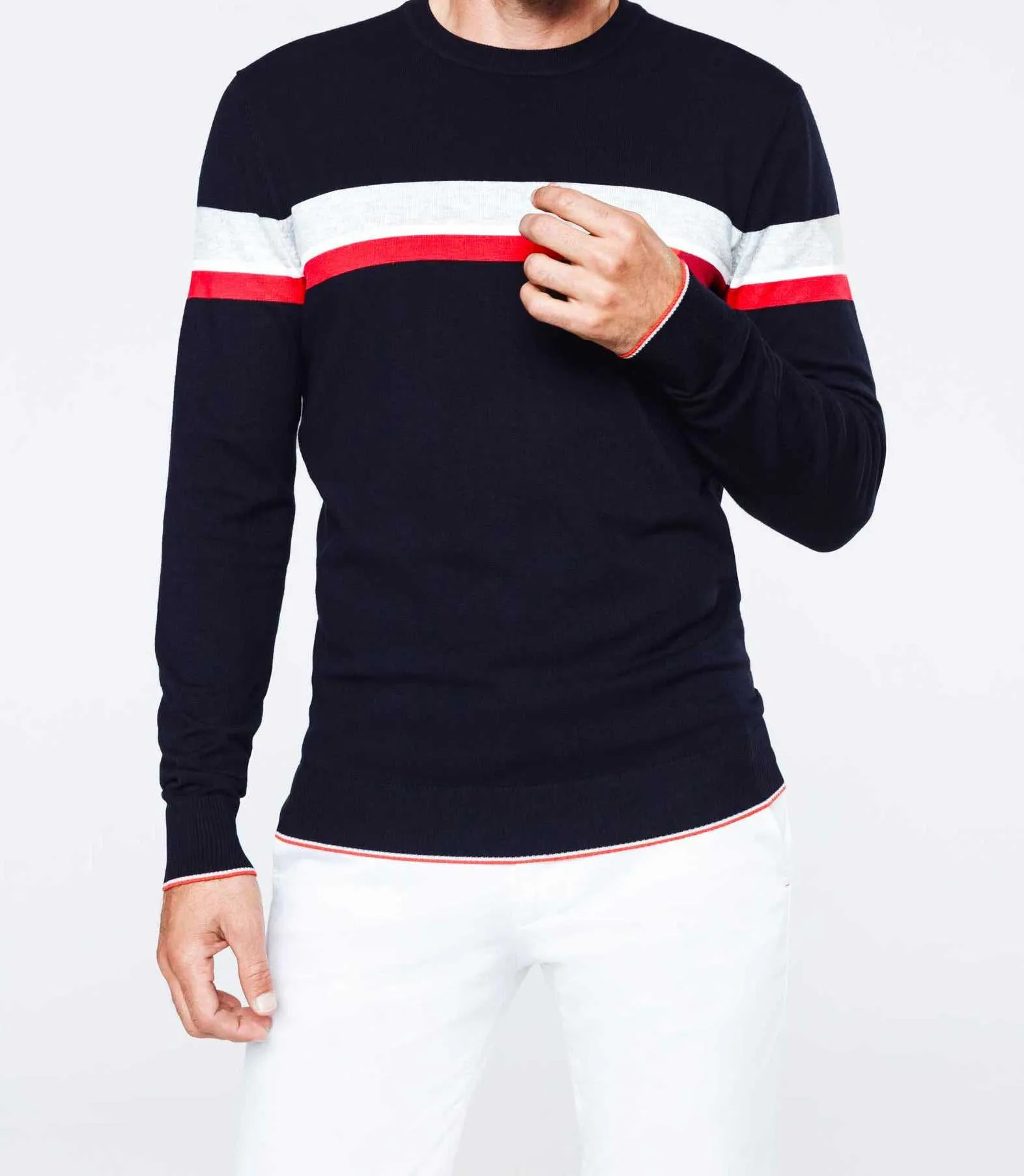 Pull marine rayure sport