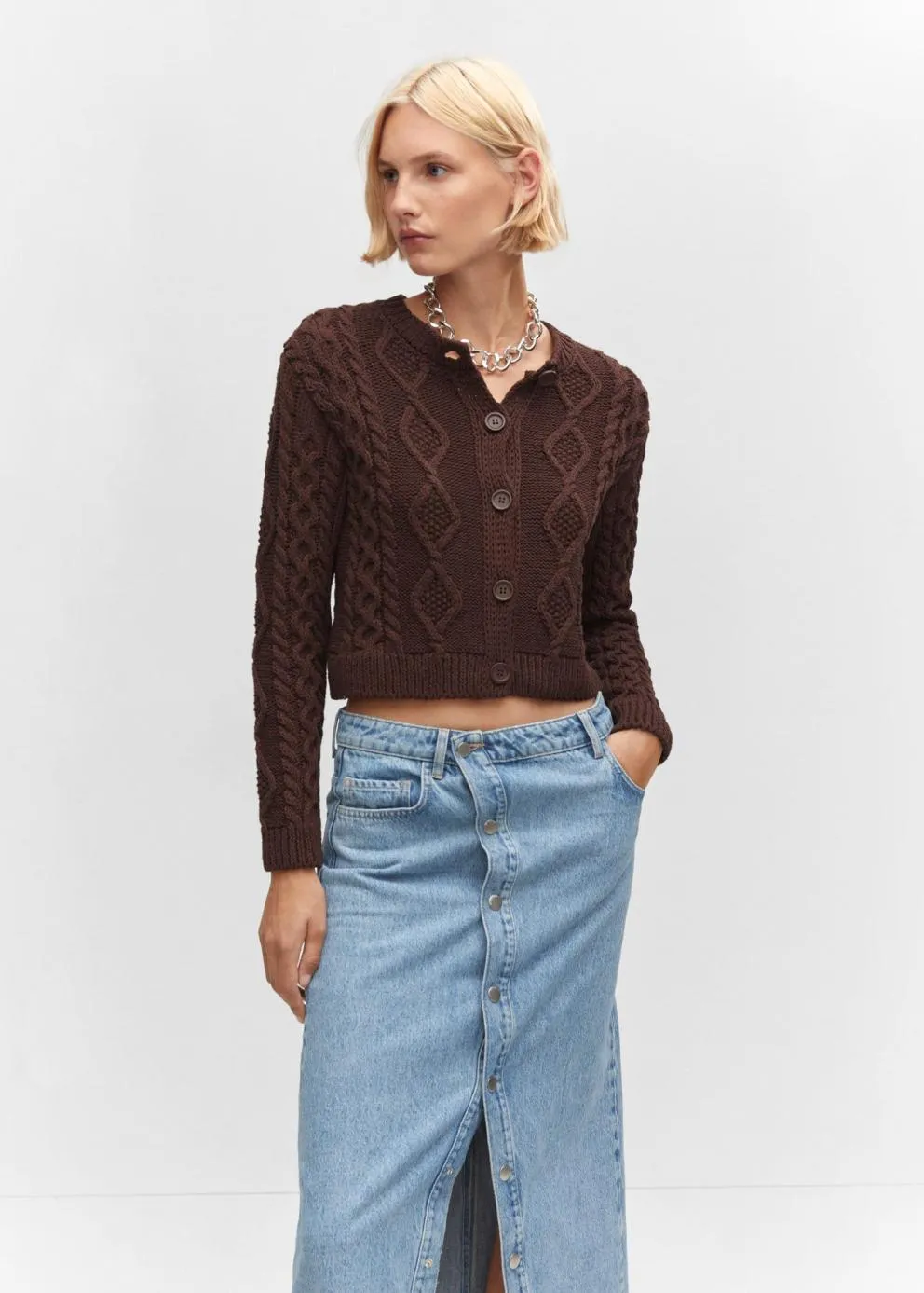 Pulls Et Cardigans | Femme MANGO Cardigan Maille Torsadée Marron