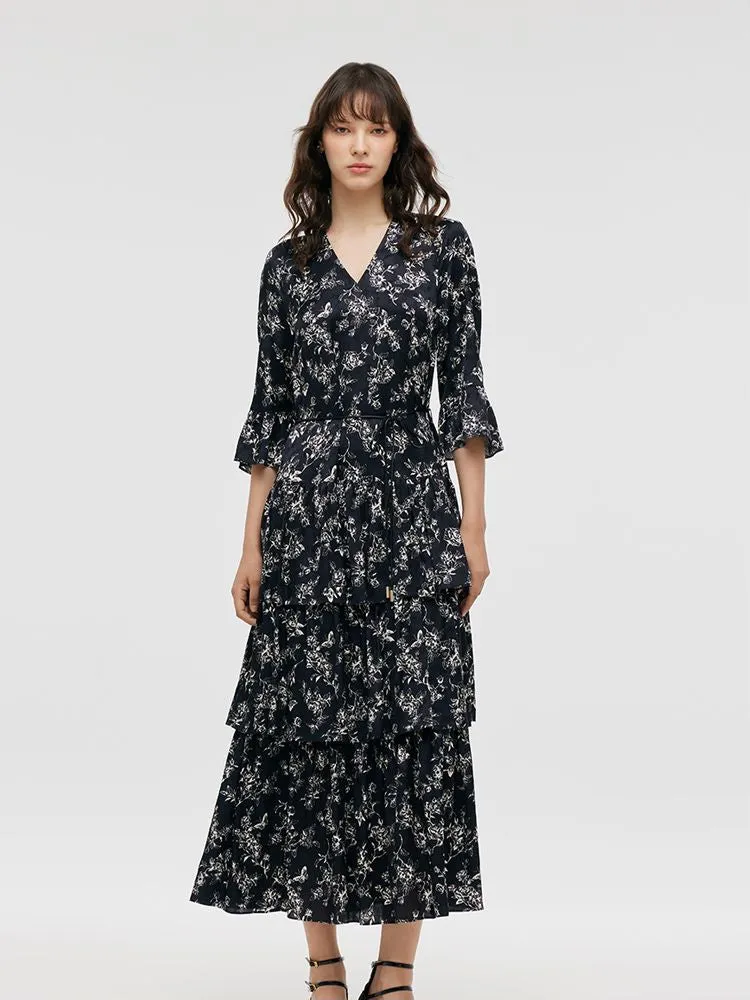 robe longue à plusieurs niveaux imprimé papillons pour femmes