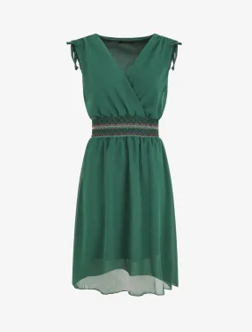 Robe mi-longue sans manches taille élastiquée stylisée - Vert