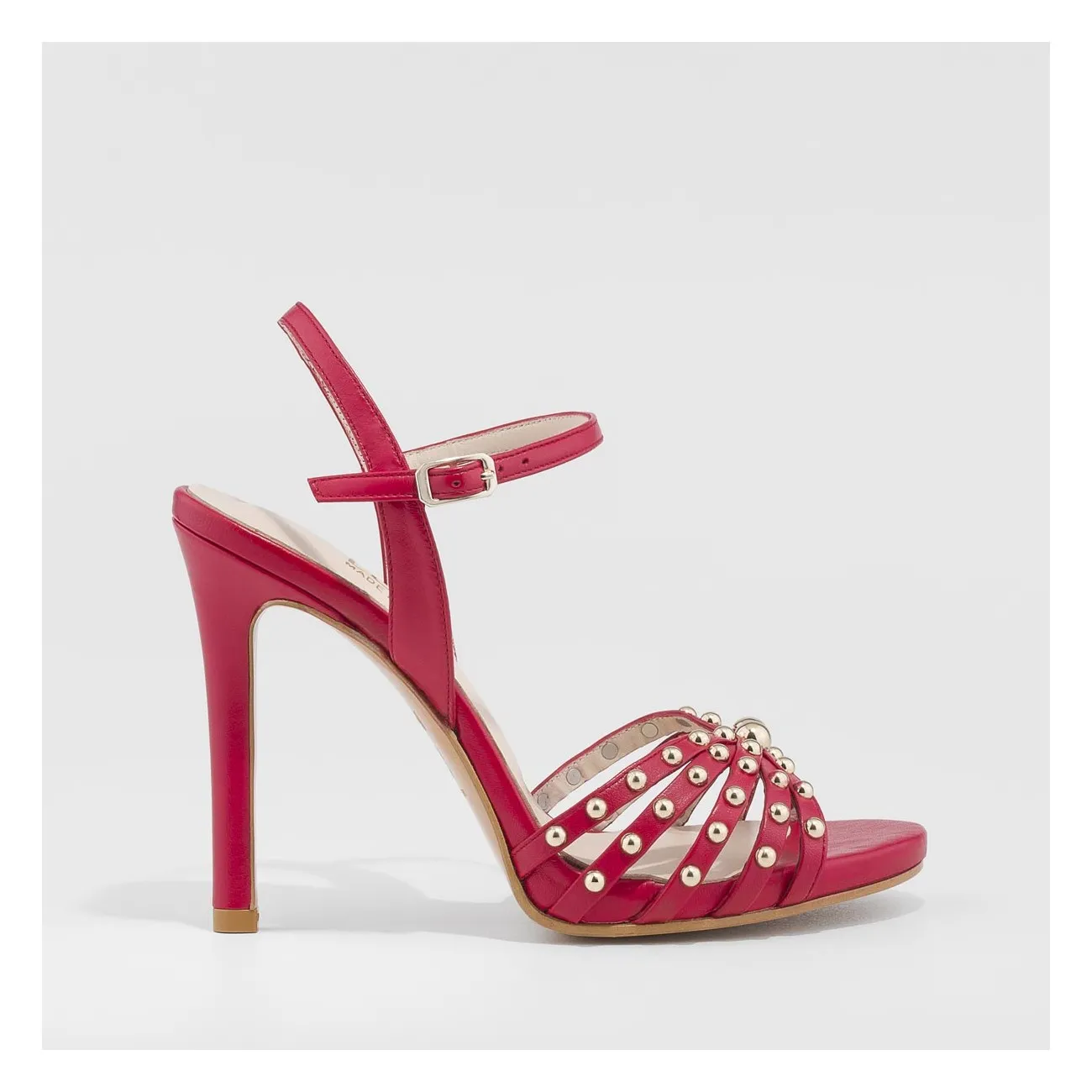 Sandale Yuntero en cuir rouge sans motifs et talon fin | LODI Chaussures de femme en ligne 