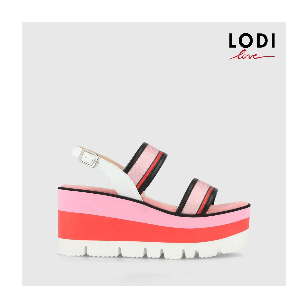 Sandales à plate-forme femme en cuir verni rouges et ruban en nylon à rayures | LODI Chaussures pour femme en ligne.