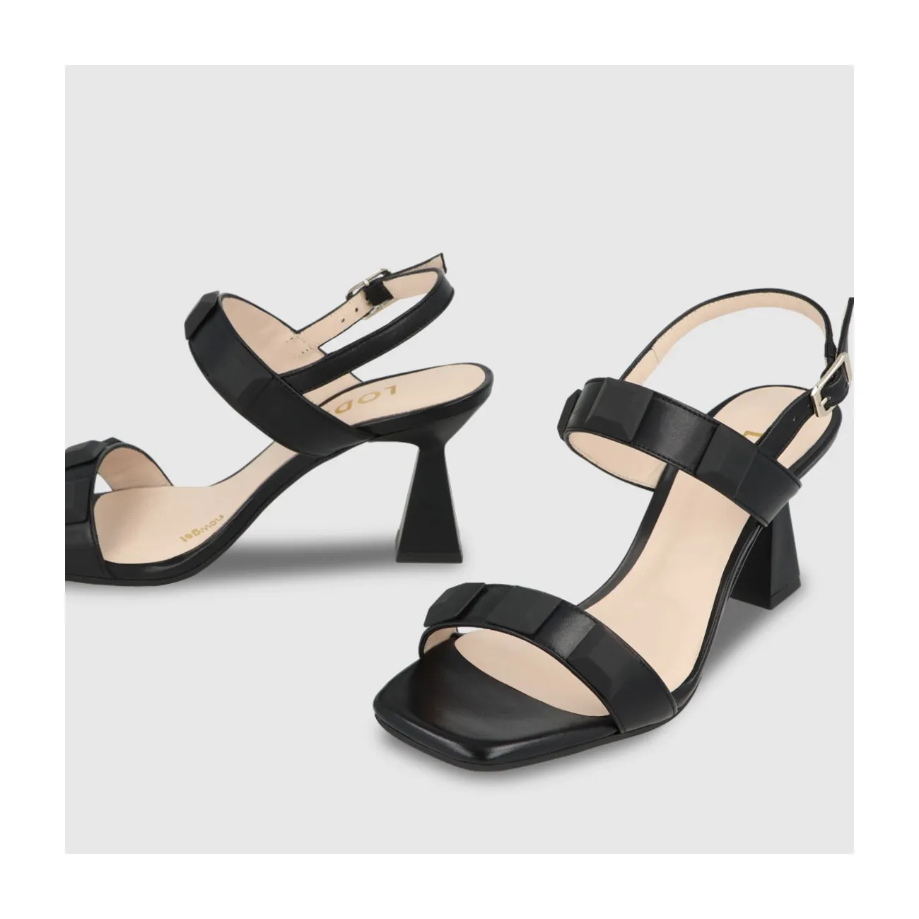 Sandales à talon femme en cuir verni de couleur noire | LODI Chaussures pour femme en ligne.