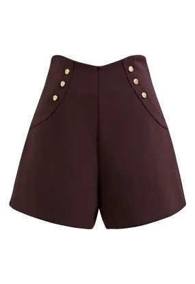 Short décoré de boutons taille haute en bordeaux