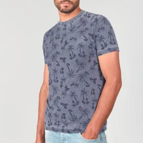 T Shirt Le Temps des Cerises Osmel bleu marine à imprimé tropical