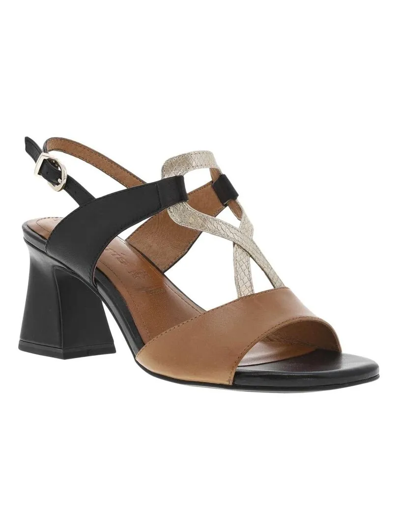 TAMARIS - Nu-pieds cuir talon entonnoir - Noir