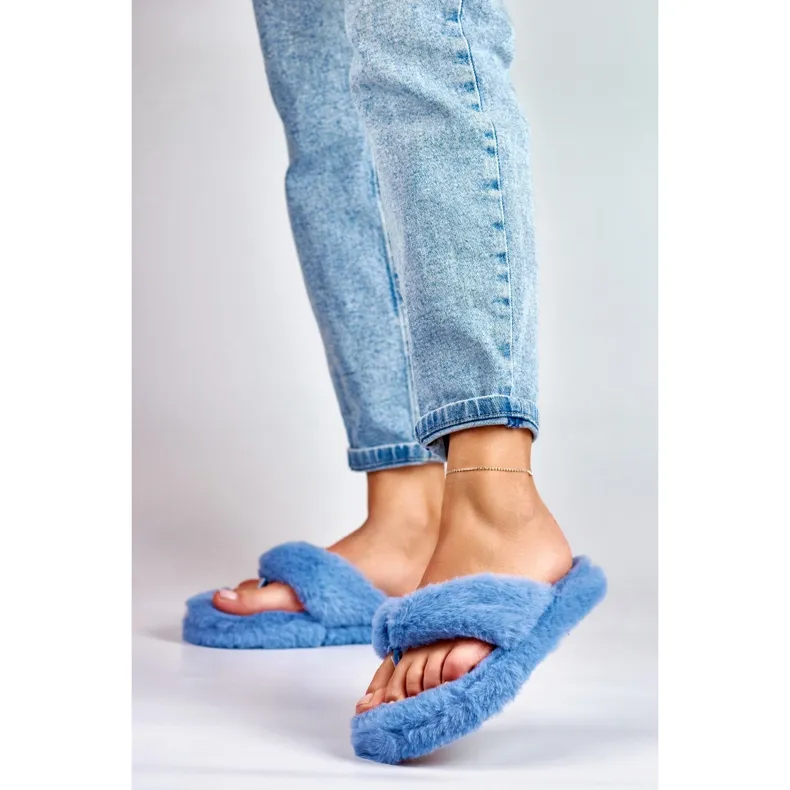 Tongs bleu fourrure