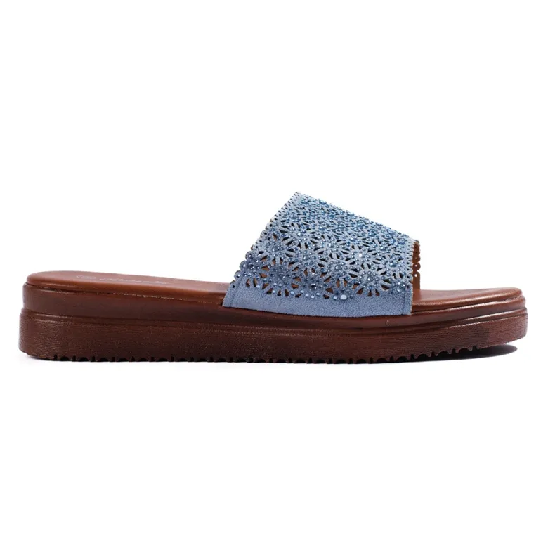 Tongs plateforme femme bleues